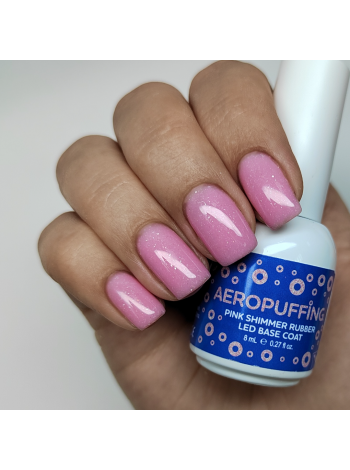 Aeropuffing, база каучуковая розовая с шиммером Pink Shimmer Rubber LED Base Coat, 8 мл.