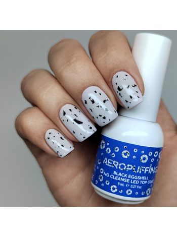 Aeropuffing, верхнее покрытие с черными вкраплениями Black Eggshell No Cleanse LED Top Coat, 8 мл.
