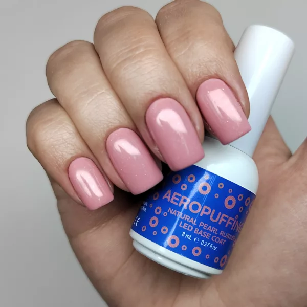 Aeropuffing, база каучуковая натурально-бежевый с мерцанием Natural Pearl Rubber LED Base Coat, 8 мл