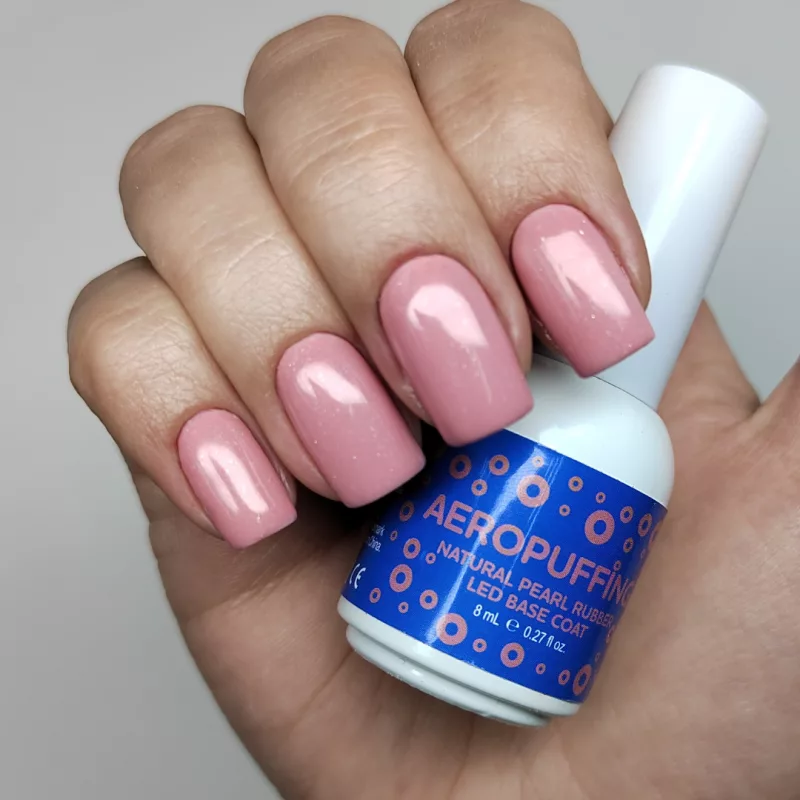Aeropuffing, база каучуковая натурально-бежевый с мерцанием Natural Pearl Rubber LED Base Coat, 8 мл