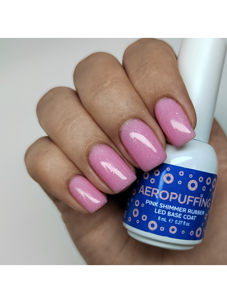 Aeropuffing, база каучуковая розовая с шиммером Pink Shimmer Rubber LED Base Coat, 8 мл.