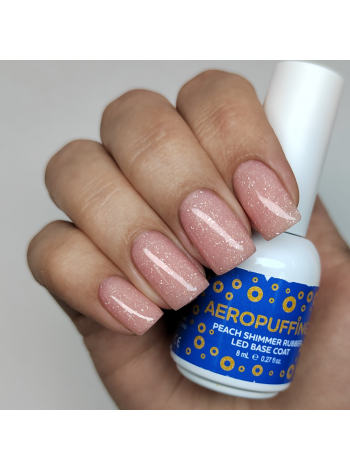 Aeropuffing, база каучуковая персиковая с шиммером Peach Shimmer Rubber LED Base Coat, 8 мл.