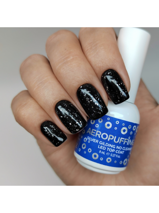 Aeropuffing, верхнее покрытие с серебряной поталью Silver Gilding No Cleanse LED Top Coat, 8 мл.